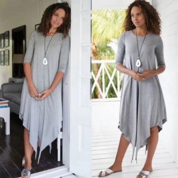 Soft Surroundings Dresses & Skirts - Soft Surroundings | Alexandra midi knit t-shirt dress Womens size M asymmetrical